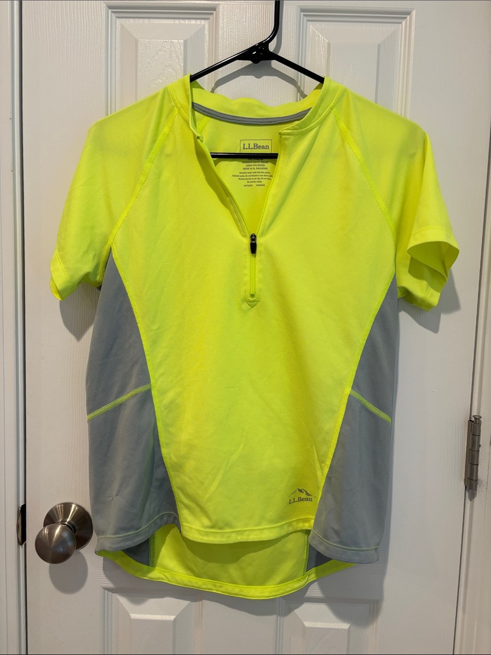 L.L.Bean women’s Neon Yellow and Gray Short Sleeve Quarter-Zip Performance Top